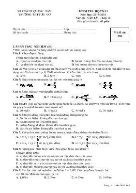 Kiểm tra học kì I năm học 2015-2016 môn thi Vật lý - Lớp 10 thời gian làm bài 60 phút